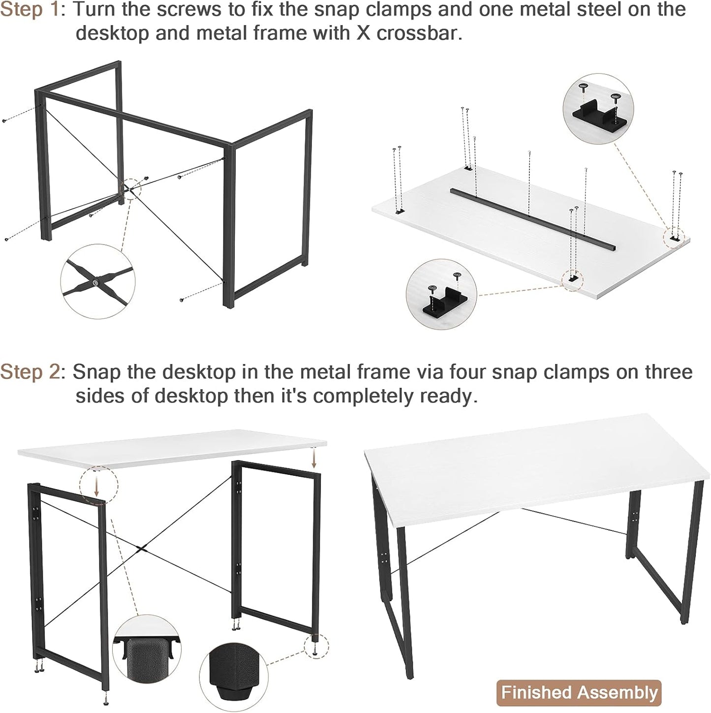 Compact Folding Computer Desk - 41 Inch No Assembly Required Small Workstation for Home Office and Writing | Elegant White Design