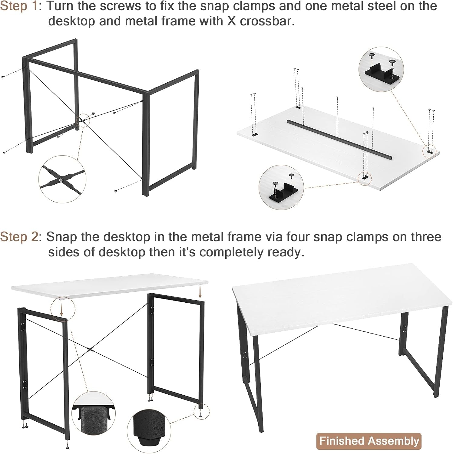 Compact Folding Computer Desk - 41 Inch No Assembly Required Small Workstation for Home Office and Writing | Elegant White Design