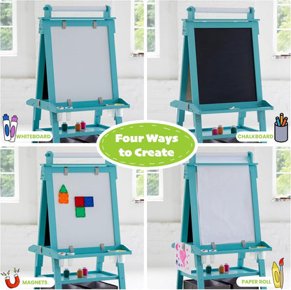 Learn 'N Play Dual-Sided Art Easel - Versatile Painting, Magnetic Dry Erase & Chalkboard for Creative Kids in Turquoise