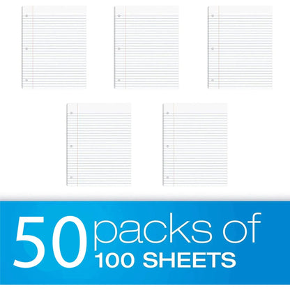 Premium College Rule Loose Leaf Filler Paper – 100 Sheets per Pack, 50 Pack Bulk for Students and Offices