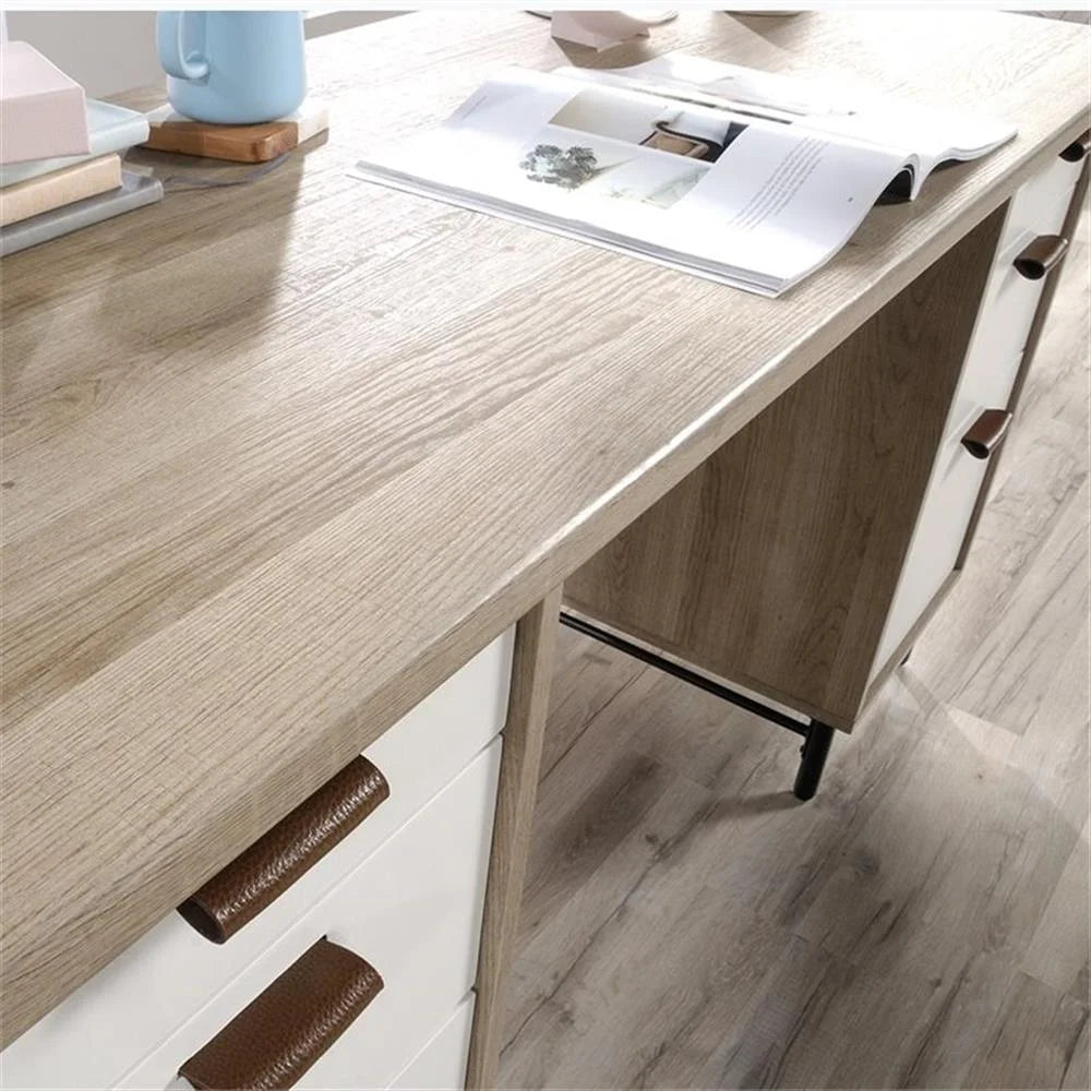 Anda Norr Executive Desk in Sky Oak and White - Modern Design with Ample Storage for Your Home Office