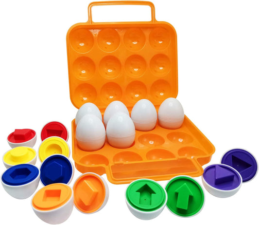 12-Piece Montessori Color and Shape Matching Egg Set - Engaging Toddler Educational Toy for Developing Fine Motor Skills, Perfect for Preschool Learning and Easter Gifts (Orange)