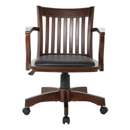 Elegant Espresso Wood Bankers Chair with Comfortable Vinyl Padded Seat