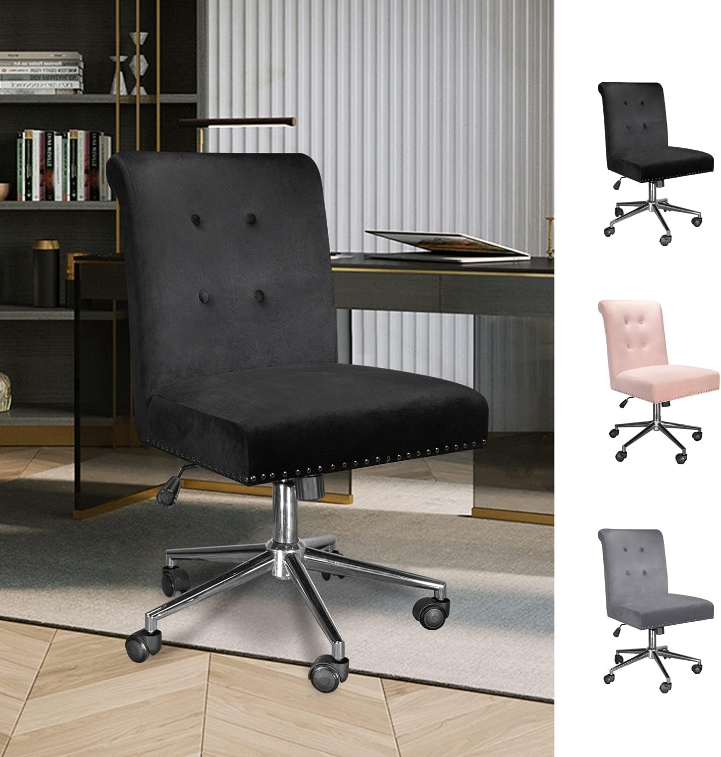 Elegant Modern Upholstered Velvet Office Chair with 360-Degree Swivel and Adjustable Height