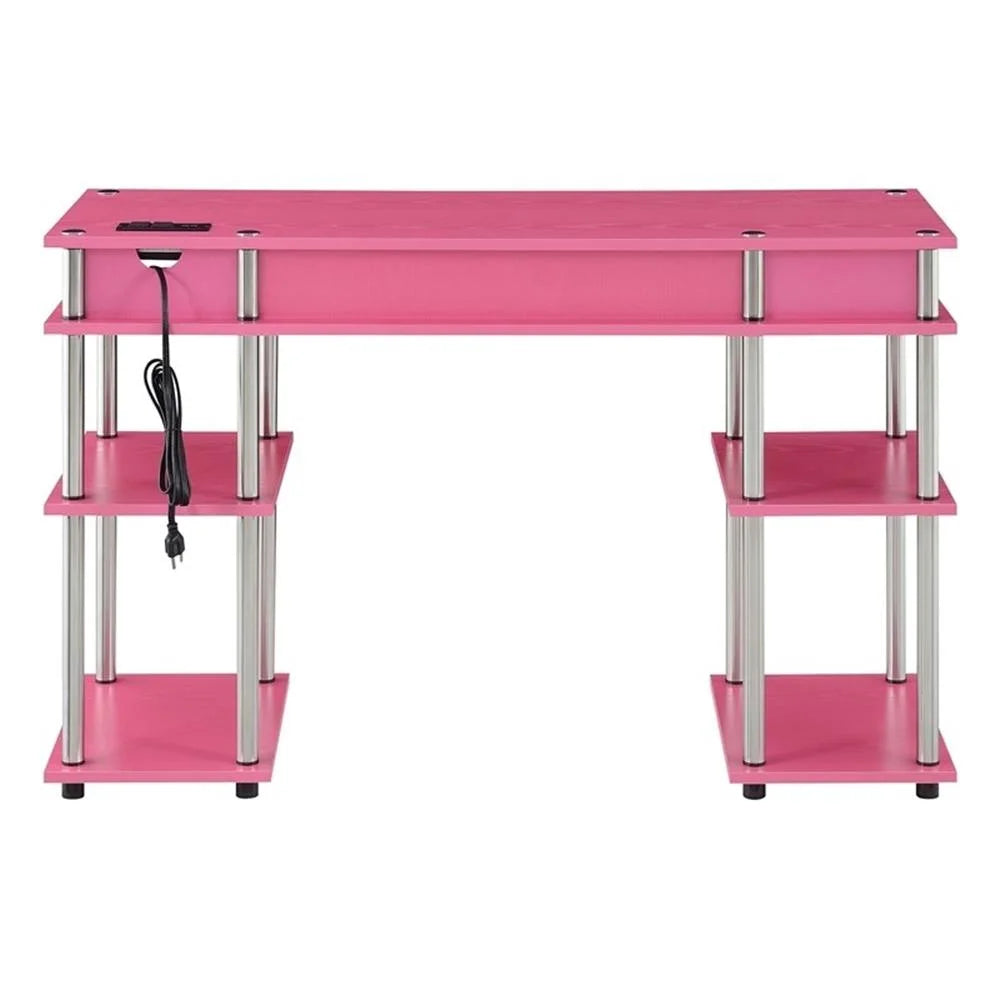 Contemporary Wood Student Desk with Charging Station in Pink