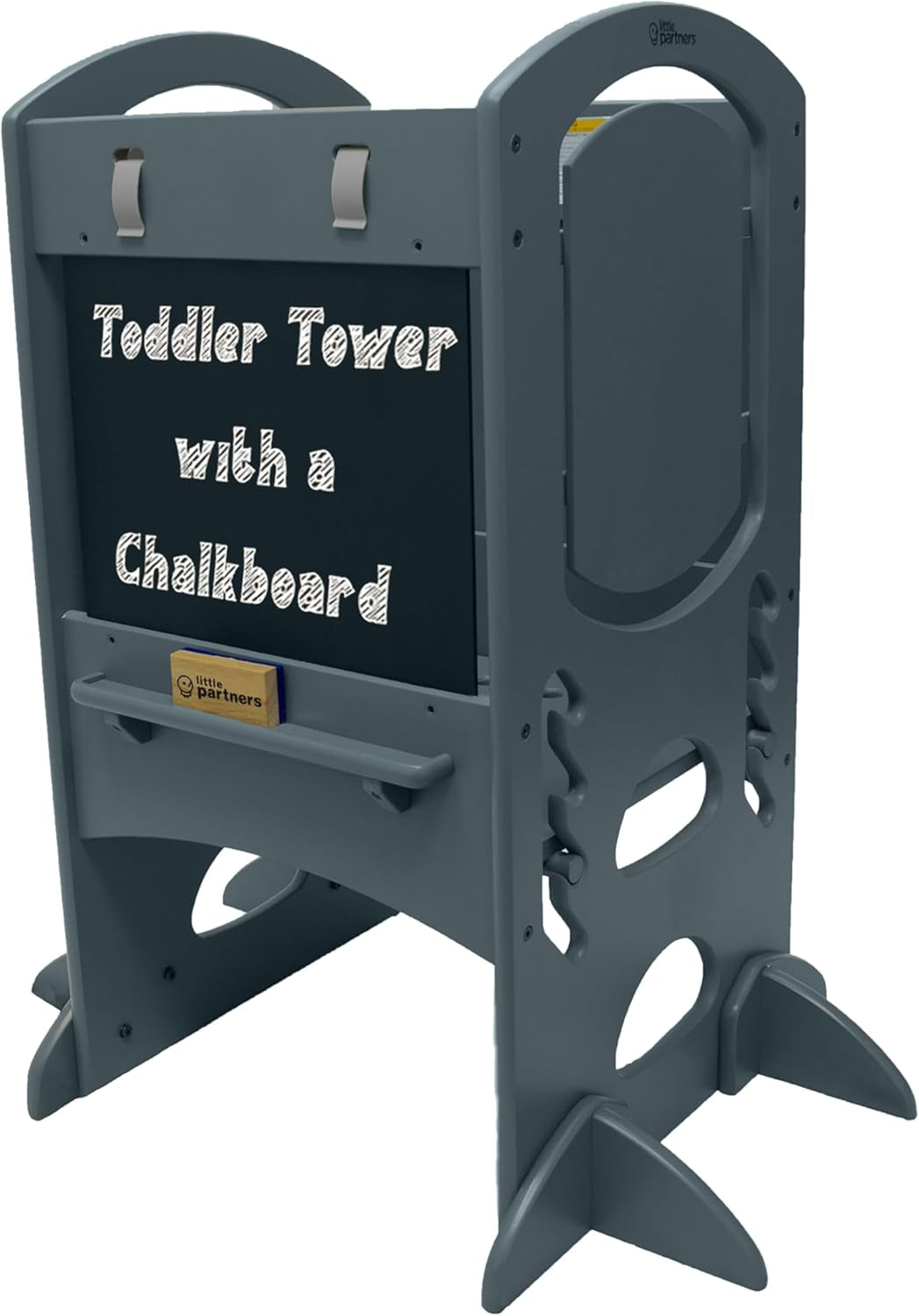 Limited Edition Adjustable Height Learning Tower for Toddlers - Wooden Activity Center with Chalkboard and Safety Rails in Earl Grey