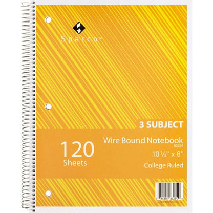 Sparco Premium Wirebound 3-Subject Notebook with Kraft Dividers - Assorted Colors