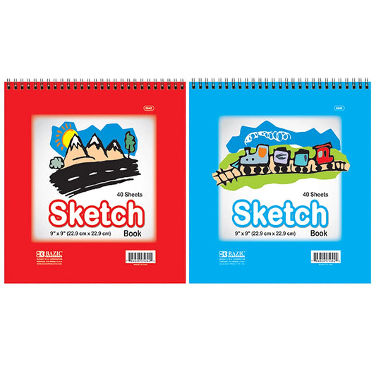 Premium BAZIC 40-Sheet 9" x 9" Top Spiral Sketch Pad - 2-Pack for Artists and Creatives