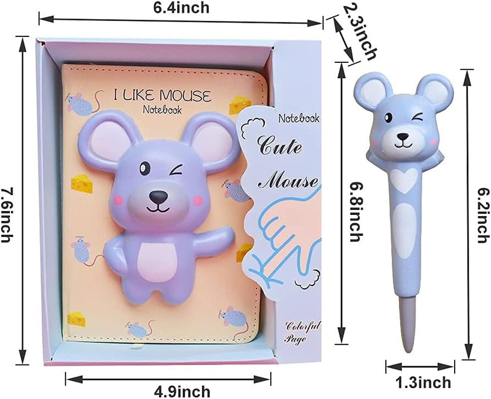 Charming Squishy Animals Notebook with Stress Relief Pen - A5 Cute Journal for Girls and Women