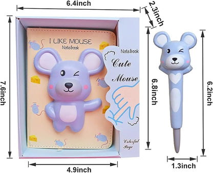 Charming Squishy Animals Notebook with Stress Relief Pen - A5 Cute Journal for Girls and Women