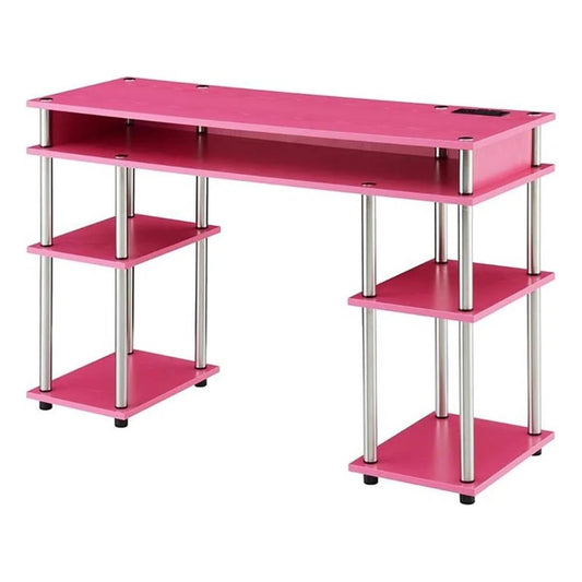 Contemporary Wood Student Desk with Charging Station in Pink