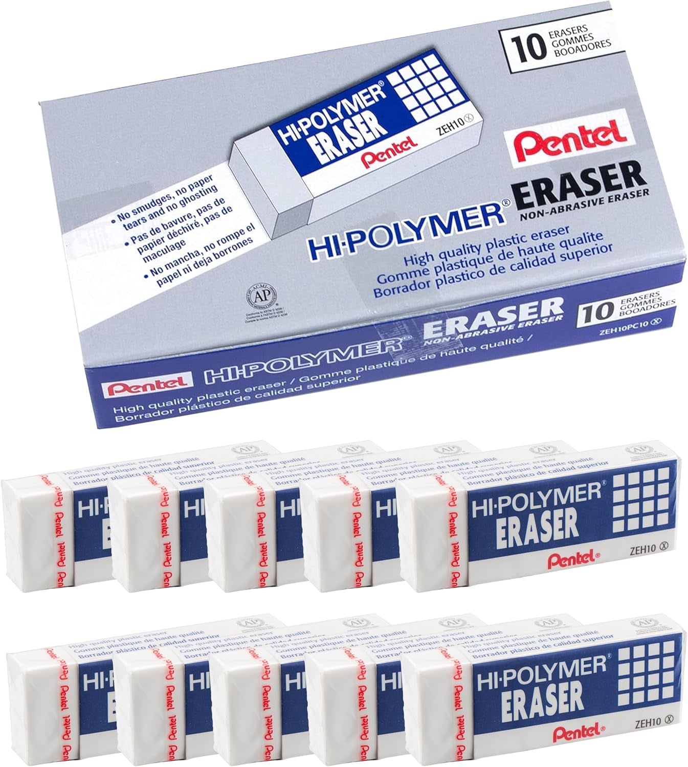  Pack of 10 hi-polymer block erasers