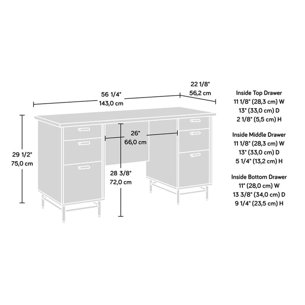 Anda Norr Executive Desk in Sky Oak and White - Modern Design with Ample Storage for Your Home Office