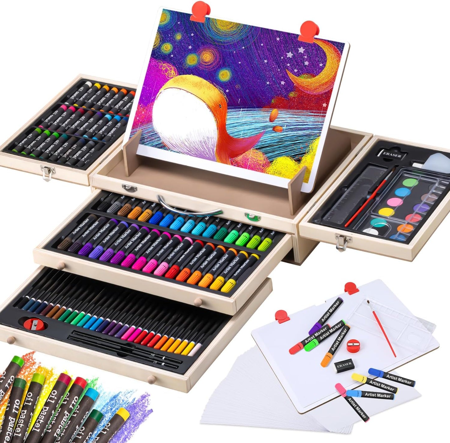 Deluxe Wooden Art Set with Easel - 137-Piece Creative Art Supplies for Kids, Teens, and Beginners