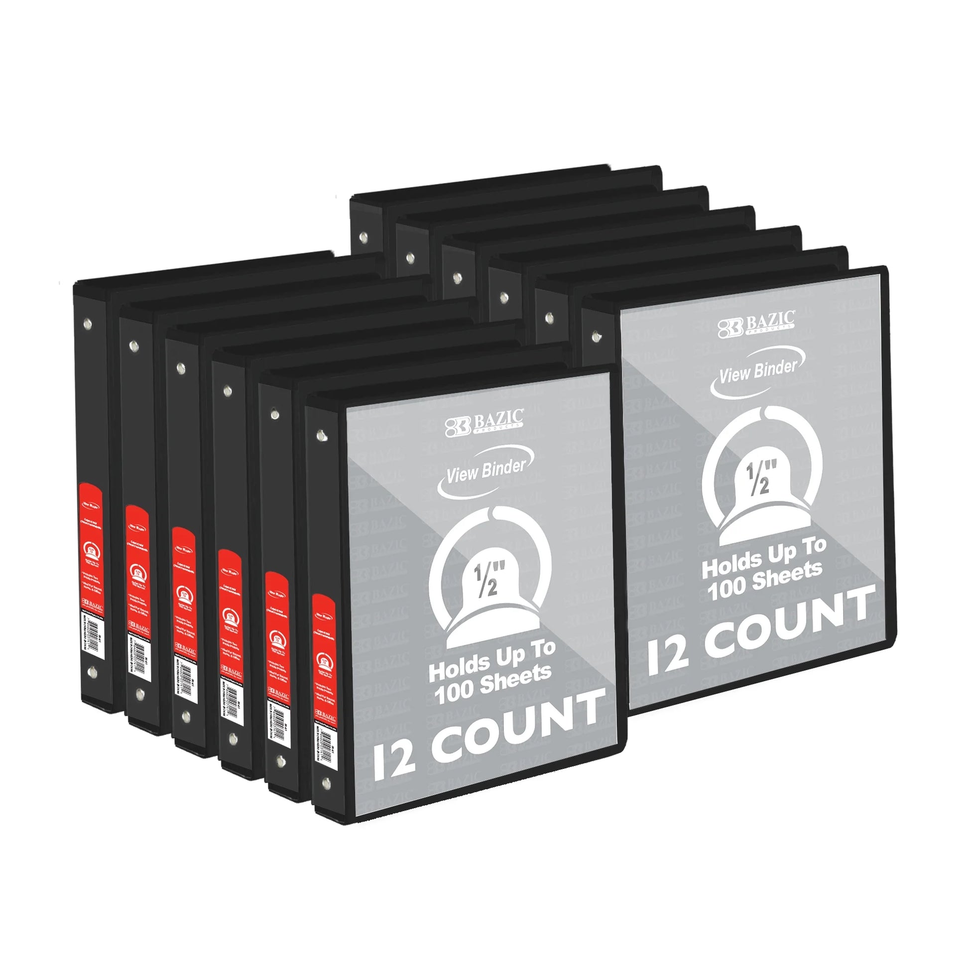 BAZIC 3 Ring Binder 1/2" Economy View Binders in Black - Holds 100 Sheets, Pack of 12 for Office and School Organization