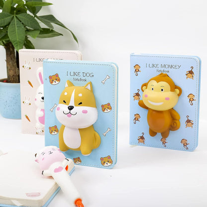 Charming Squishy Animals Notebook with Stress Relief Pen - A5 Cute Journal for Girls and Women