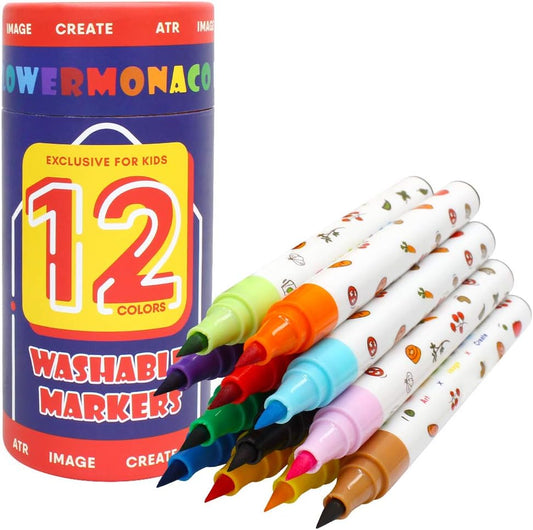 Vibrant Jumbo Washable Markers for Toddlers Ages 2-4 - Safe Non-Toxic Art Supplies in 12 Colors for Creative Coloring and Drawing