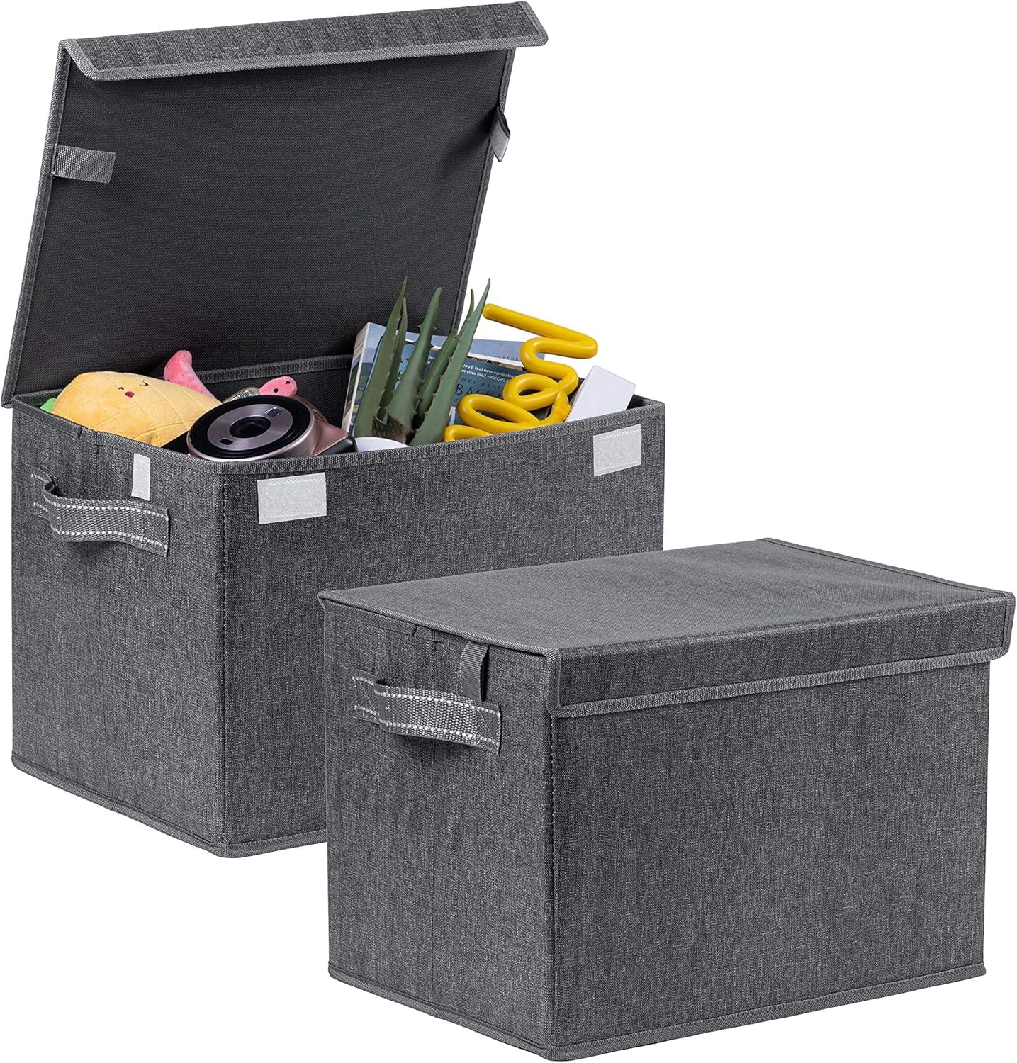 Set of 2 Large Collapsible Storage Bins with Lid - Modern Organizer for Home and Office, Reusable and Eco-Friendly (Black)