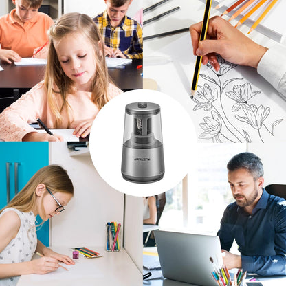 Premium Electric Pencil Sharpener with Heavy-Duty Helical Blade for Quick and Efficient Sharpening of No.2 and Colored Pencils - USB/Battery Operated in Sleek Gray Design