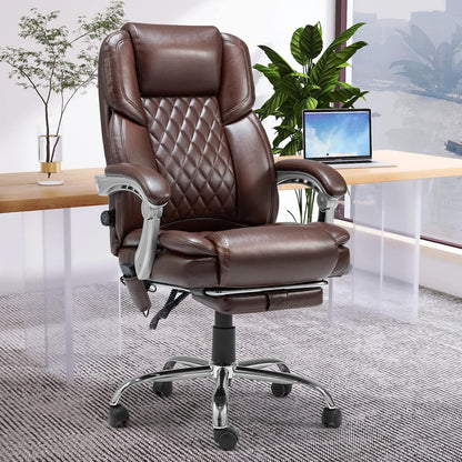 Ergonomic 2-Point Massage Executive Office Chair with Lumbar Support and Heated Reclining Backrest in Brown