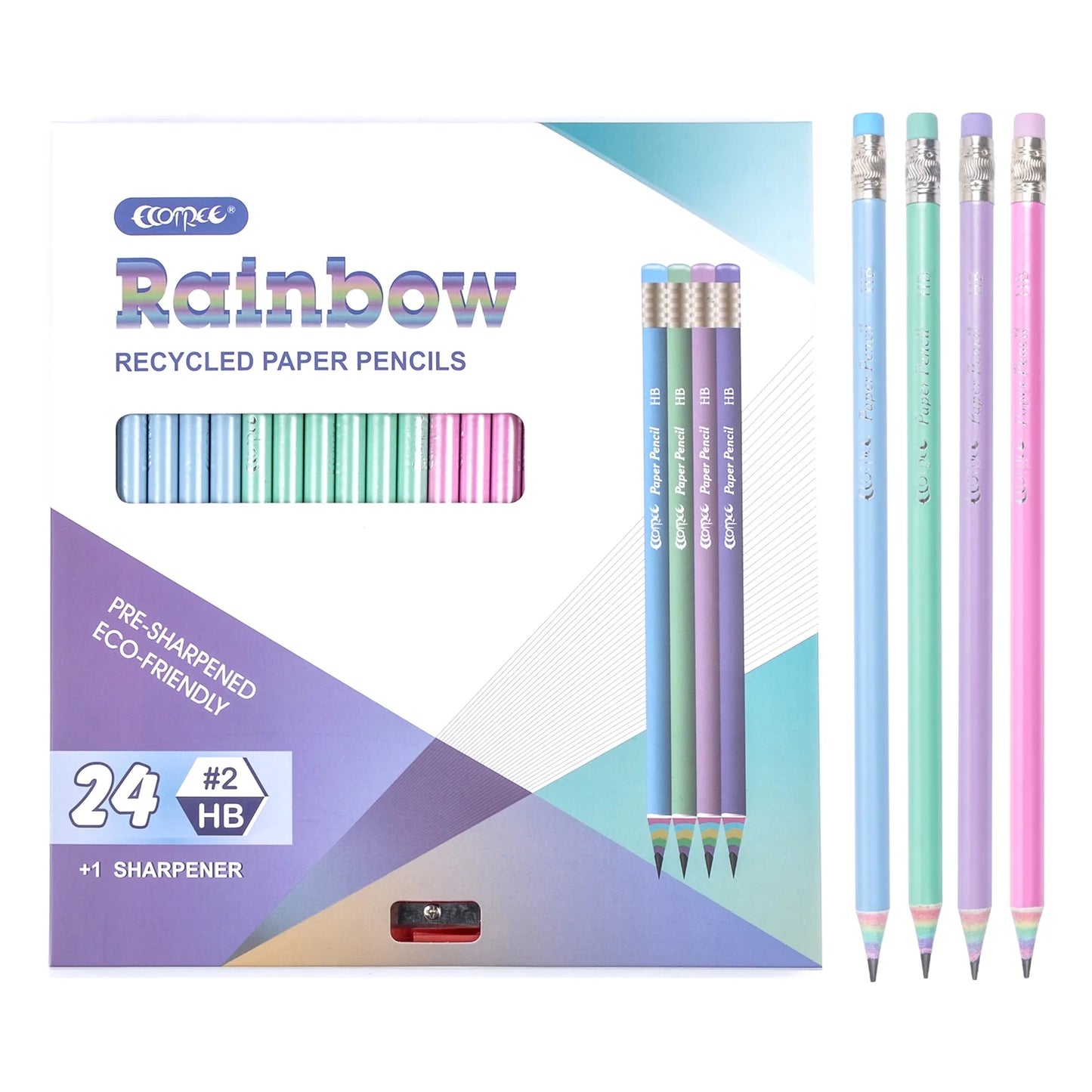 Premium Eco-Friendly Number 2 Pencils - 24 Pack with Vibrant Rainbow Colors