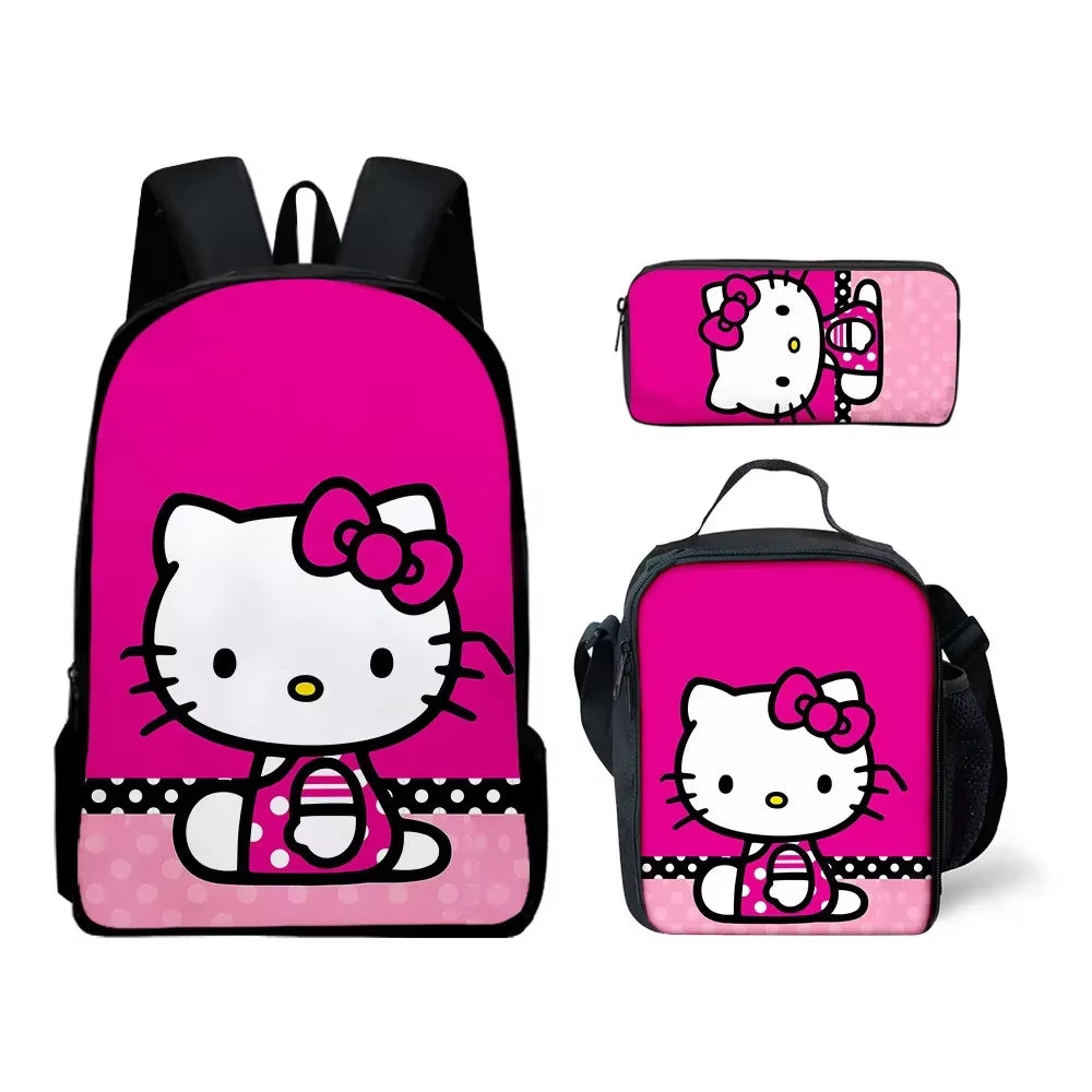 Charming 3D Hello Kitty Backpack Set - Cute Lunch Bag & Pencil Case for Stylish Students!