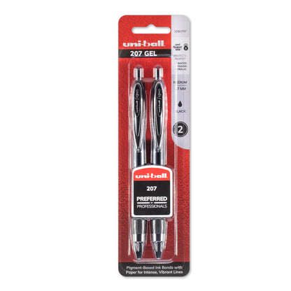 uni-ball 207 Retractable Gel Pens - Medium Point (0.7mm) in Black - Pack of 2 for Effortless Writing